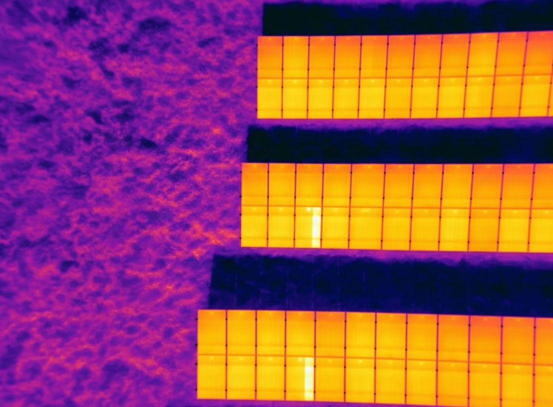 Thermal image of a solar panel showing a hot spot.